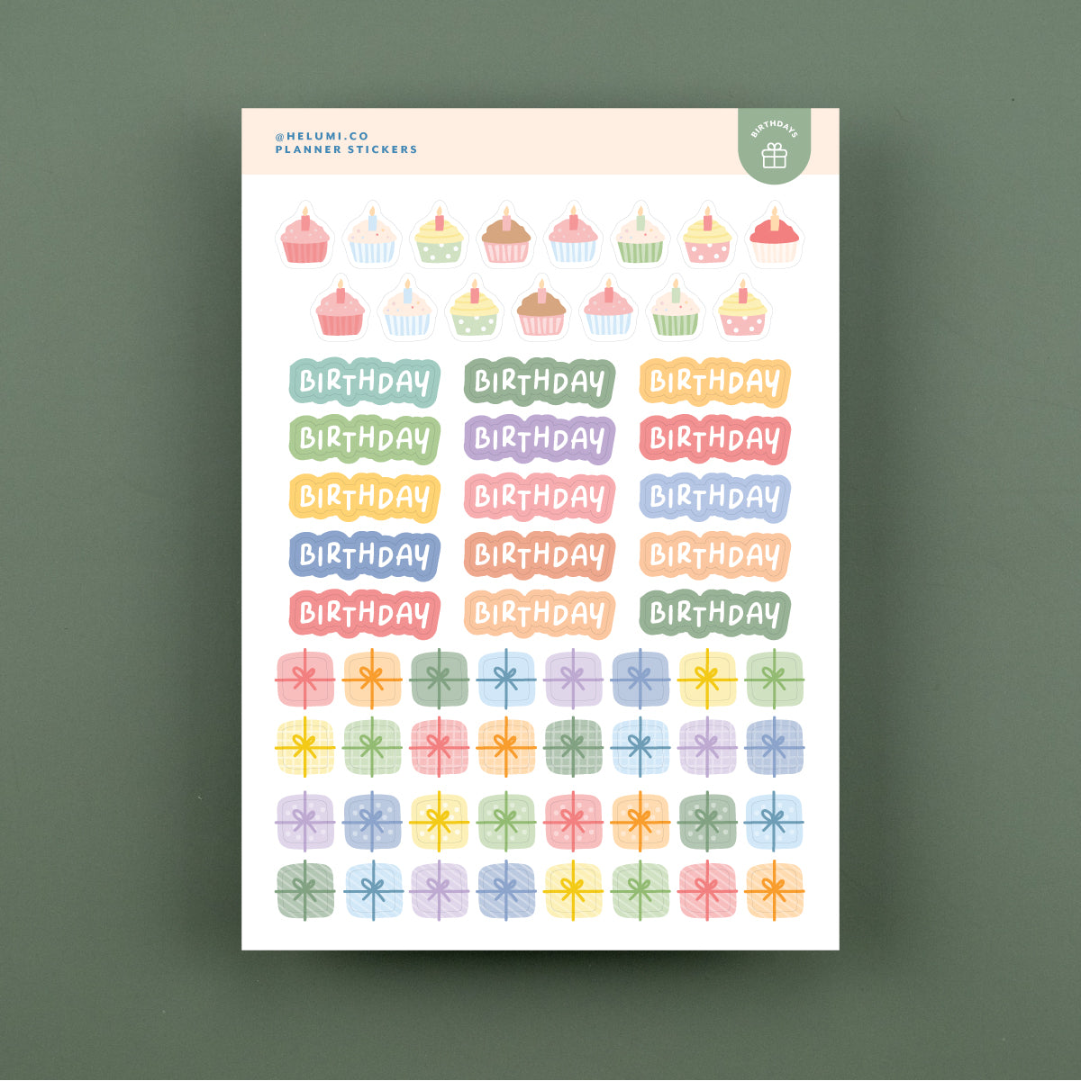 Birthdays - Colour-coded Planner Sticker Sheet