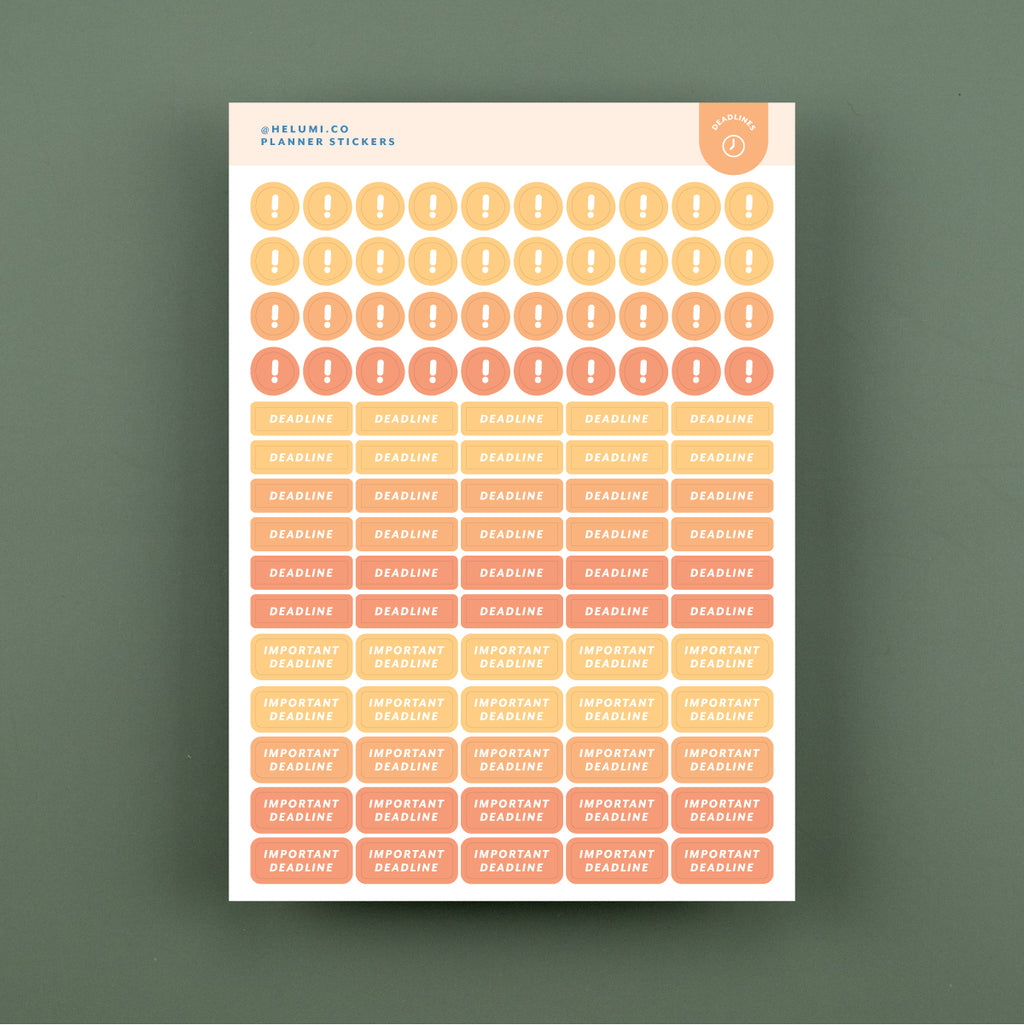 Deadlines (Work/School) - Colour-coded Planner Sticker Sheet