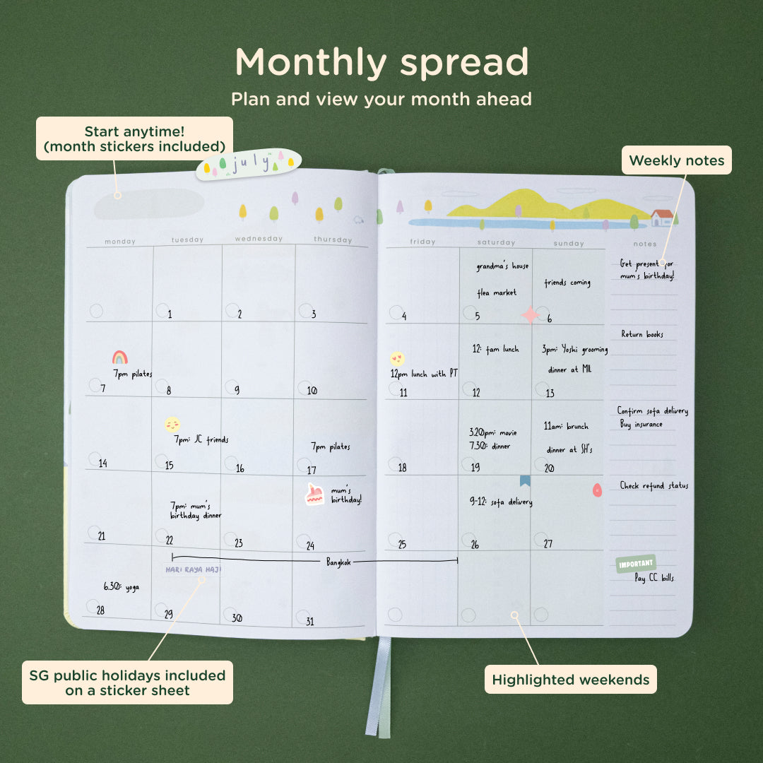 Hillside: 12-month Undated Weekly Planner