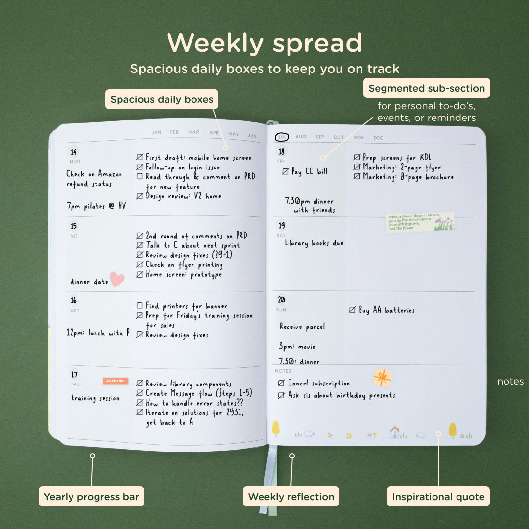 Hillside: 12-month Undated Weekly Planner