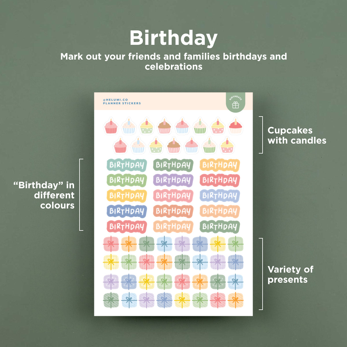 Birthdays - Colour-coded Planner Sticker Sheet