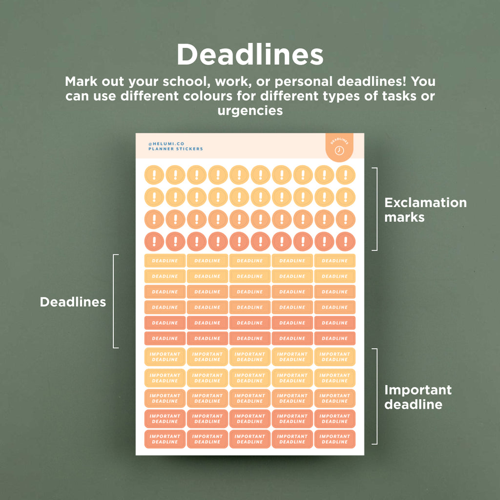 Deadlines (Work/School) - Colour-coded Planner Sticker Sheet