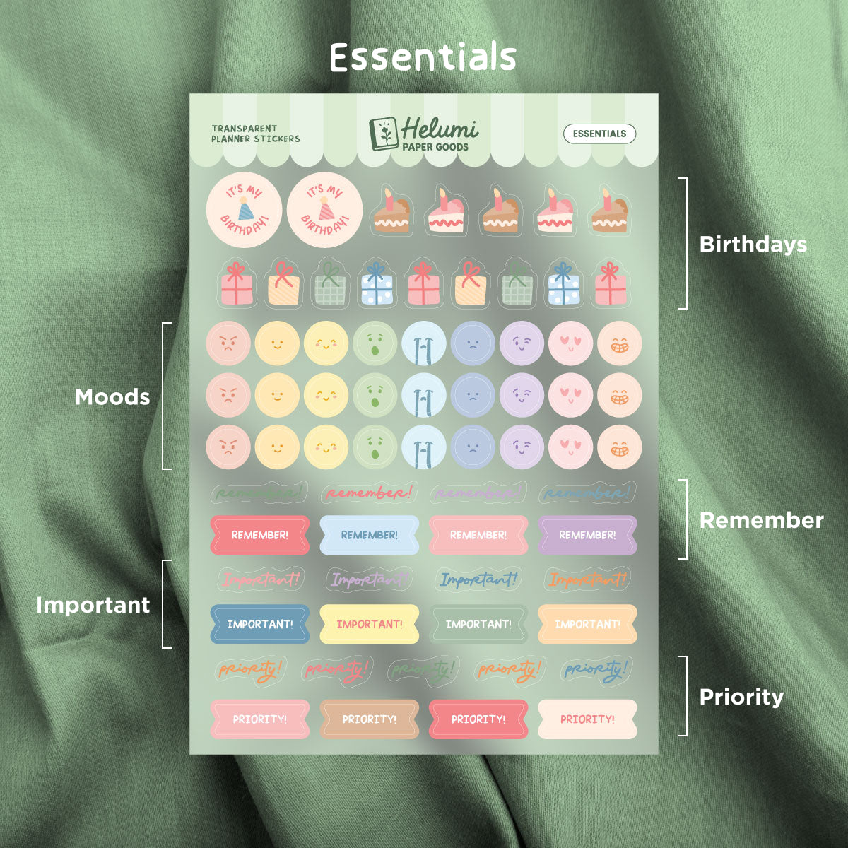 Essentials sticker sheet