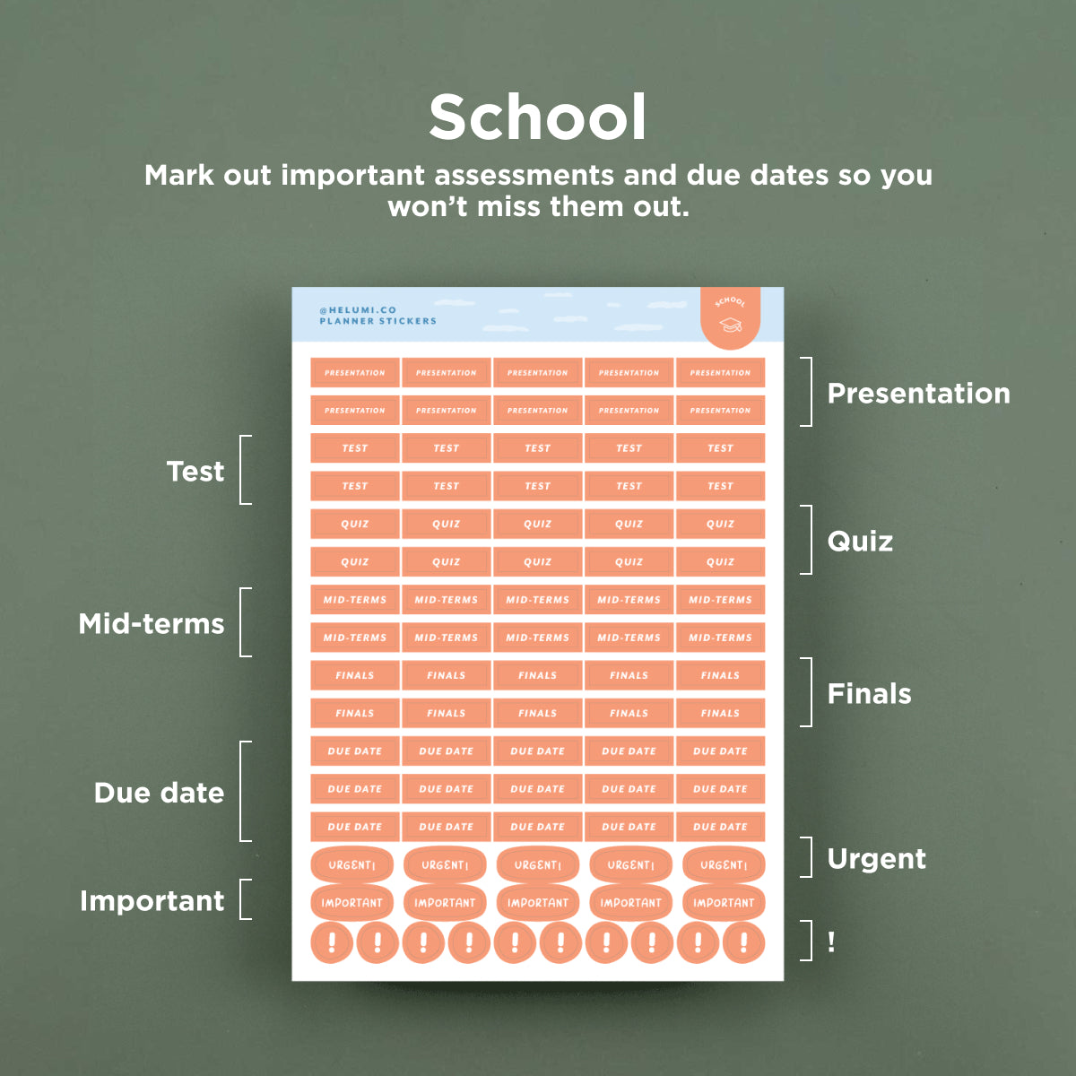 School (2024) - Colour-coded planner sticker sheet
