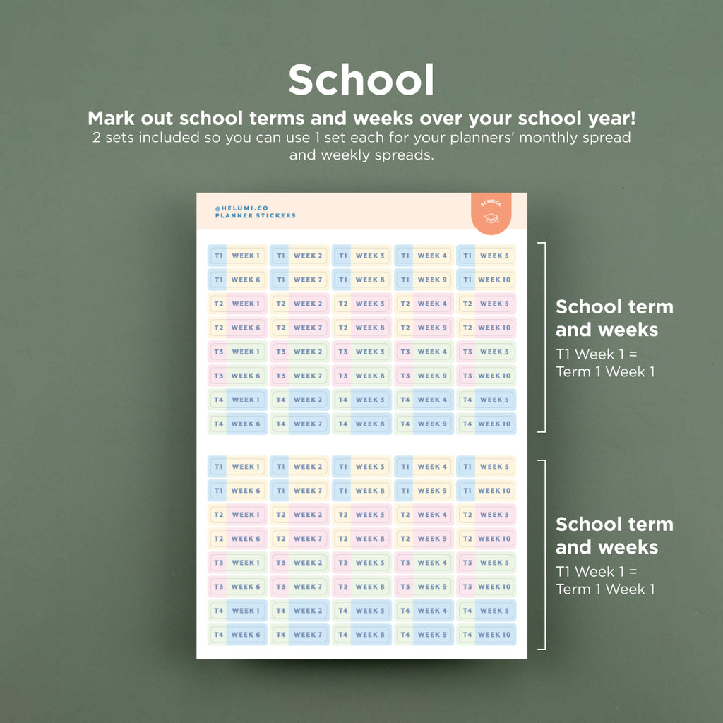 School - Colour-coded Planner Sticker Sheet