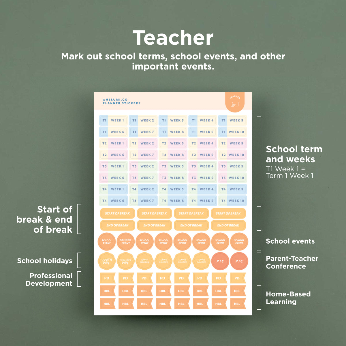 Teacher - Colour-coded Planner Sticker Sheet