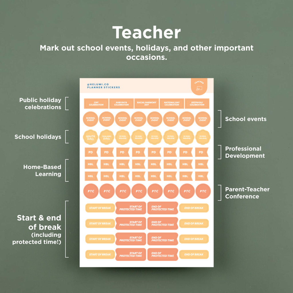 Teacher - Colour-coded Planner Sticker Sheet