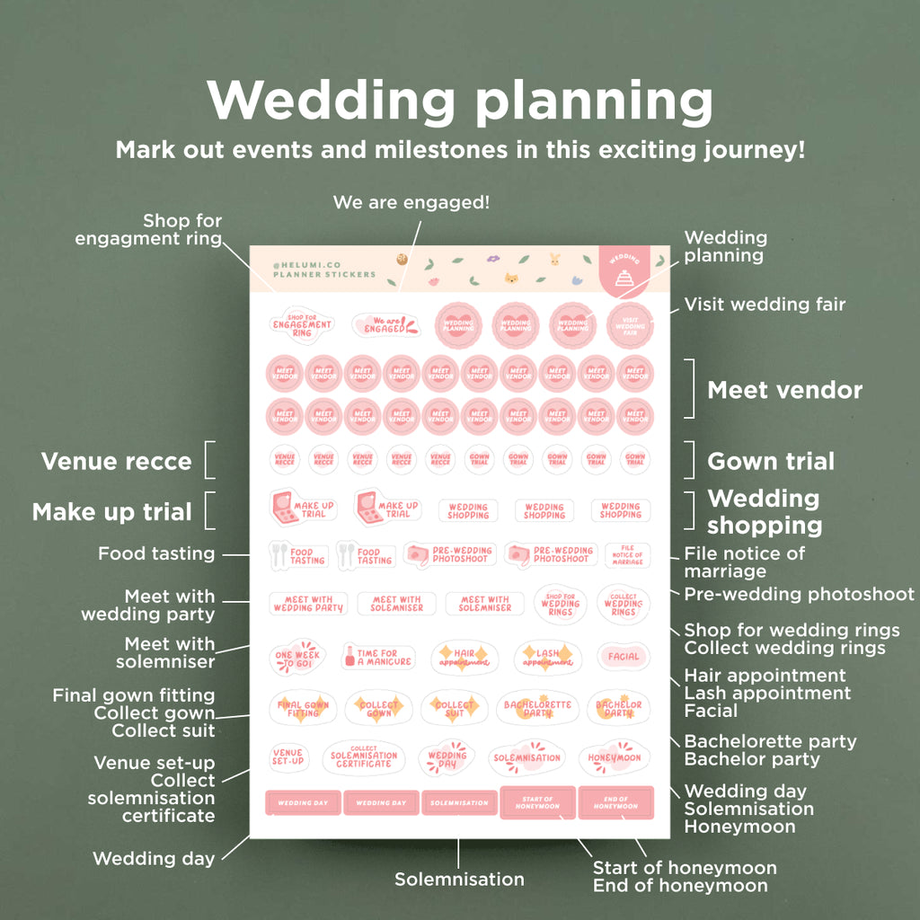 Wedding Planning - Colour-coded Planner Sticker Sheet