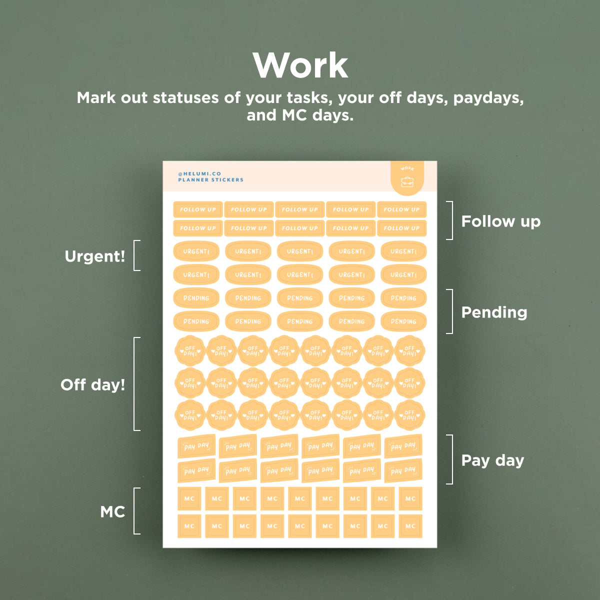 Work V3 - Colour-coded Planner Sticker Sheet